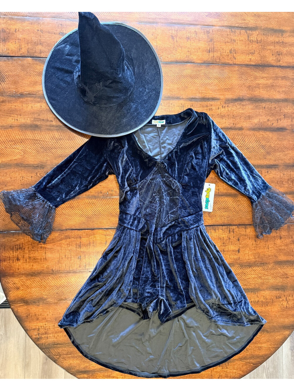 Tipsy Elves Witch Costume Black Velvet Bodysuit Romper Hat Halloween Size Medium